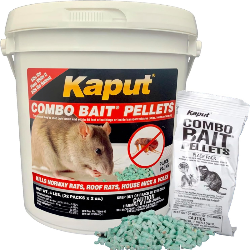 Kaput Mouse, Rat & Vole Combo Bait Pellets – Powerful Rodent Control | 32 x 2oz Packs